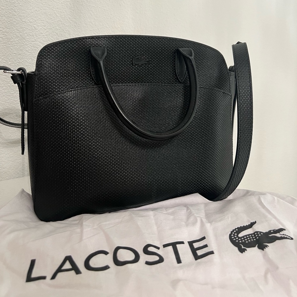 Black leather Lacoste bag